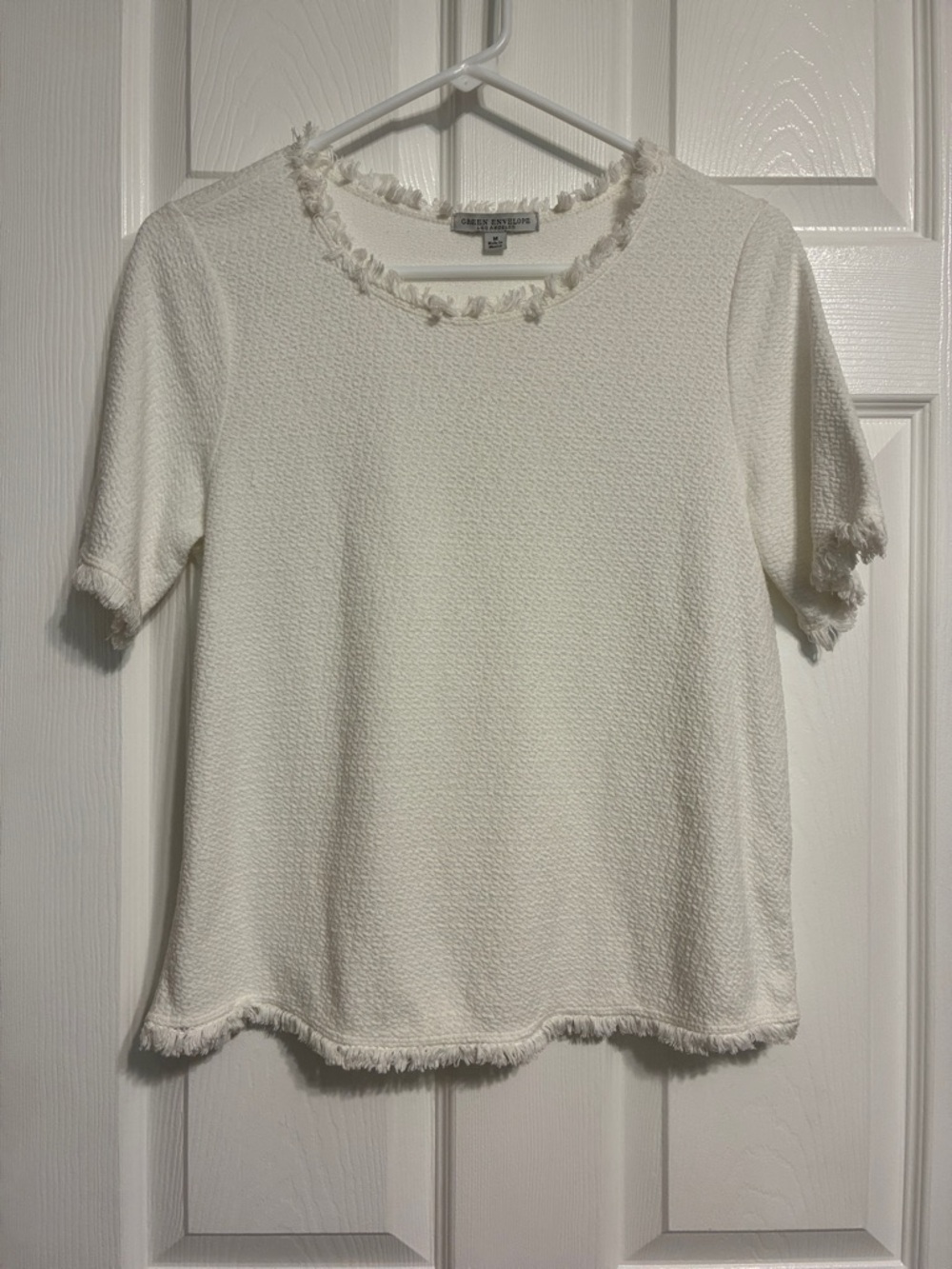Green envelope Los Angeles Short-Sleeve Textured Fringe Top